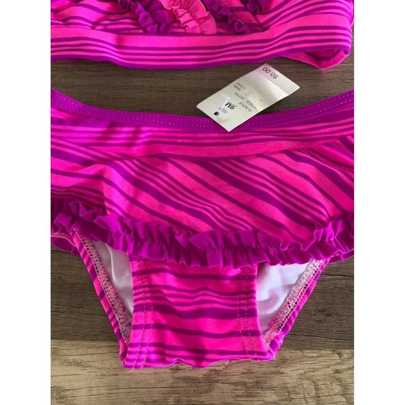 Circo infant baby 2 piece Swimsuit Purple stripes Fuchsia, bikini with flower - Picture 4 of 6